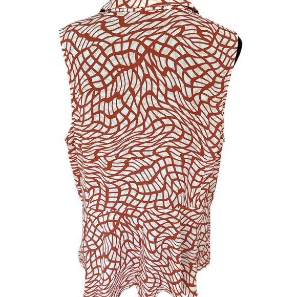CAbi Large Twirl #4183 Rust & White Patterned Sleeveless Blouse - Picture 3 of 4